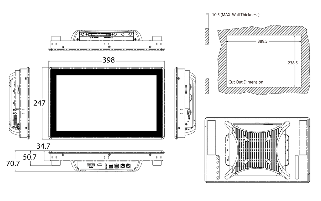 product-dimension, VIO-W215-PC100-EHL