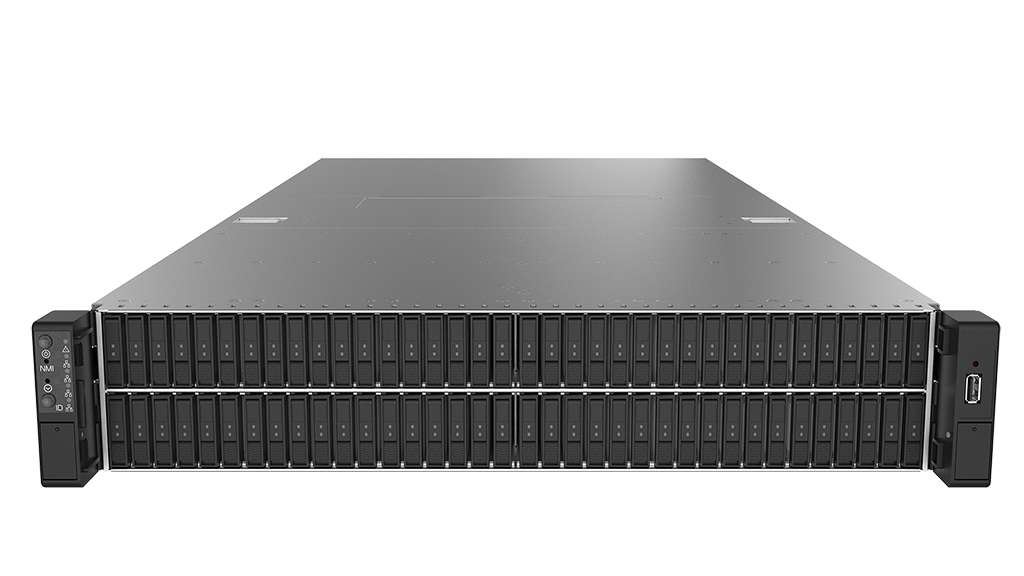 FlacheSAN2N108M-D5 2U with 108x hot-swappable Intel® EDSFF (E1.L) NVMe SSD bays